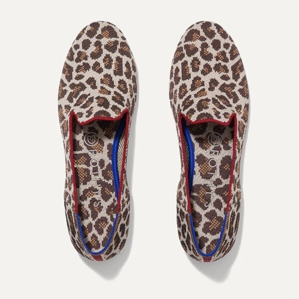 Rothy's Leopard Print Flats with Red and Blue Accents
